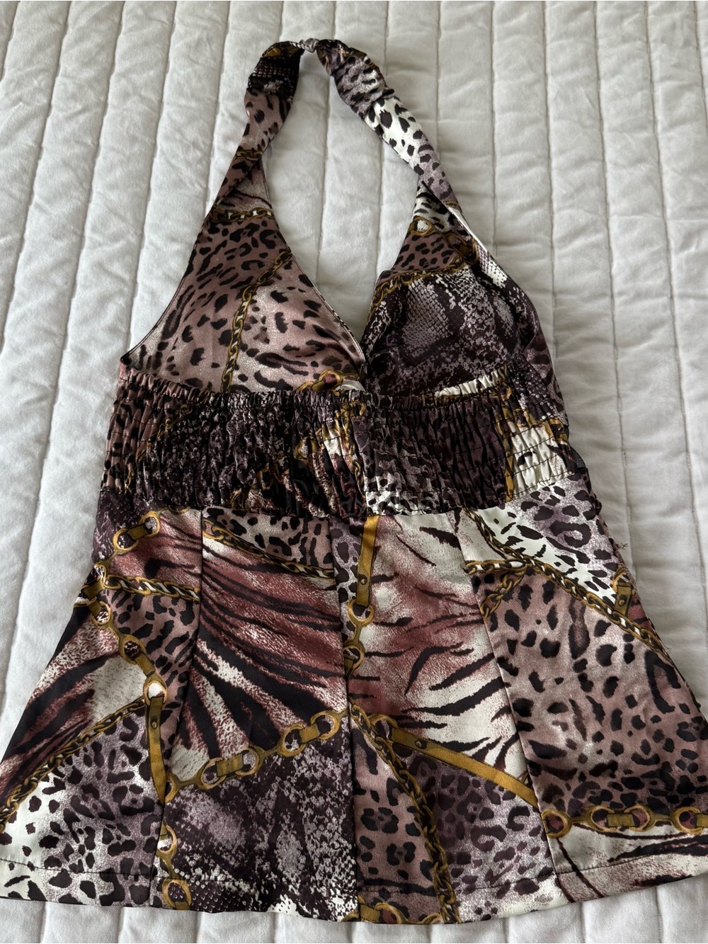 XOXO Y2K grunge glam festival brown animal print halter ruched top size S - Picture 4 of 6
